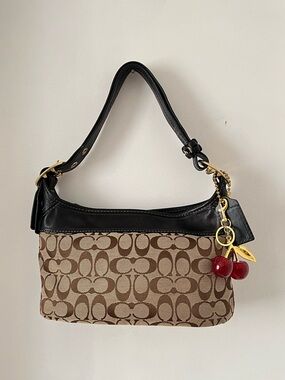 Coach Signature Canvas and Leather Shoulder Bag in Brown and Black